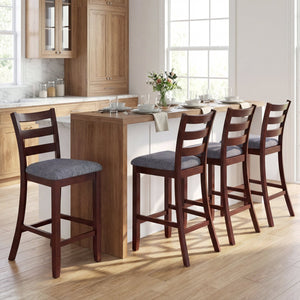 2 Pieces Counter Height Chairs with Fabric Seat and Rubber Wood Legs view 6