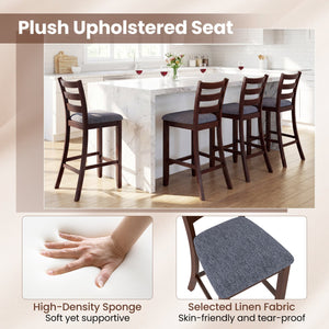 2 Pieces Counter Height Chairs with Fabric Seat and Rubber Wood Legs view 8