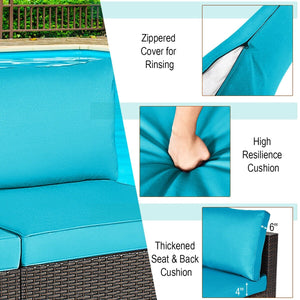 2 Pieces Patio Rattan Armless Sofa Set with 2 Cushions and 2 Pillows-Blue view 5