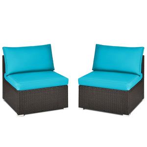 2 Pieces Patio Rattan Armless Sofa Set with 2 Cushions and 2 Pillows-Blue view 9