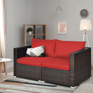 2 Pieces Patio Rattan Sectional Conversation Sofa Set-Red view 8