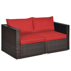 2 Pieces Patio Rattan Sectional Conversation Sofa Set-Red view 9