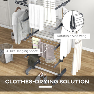 Garment Drying Rack Stainless Steel Folding Clothes Hanging Rack with Side Wings Castors for Indoor Outdoor – view 11