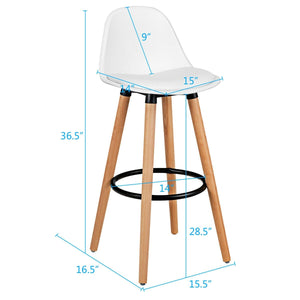 2 Pieces Mid Century Barstool 28.5 Inches Dining Pub Chair-White view 5
