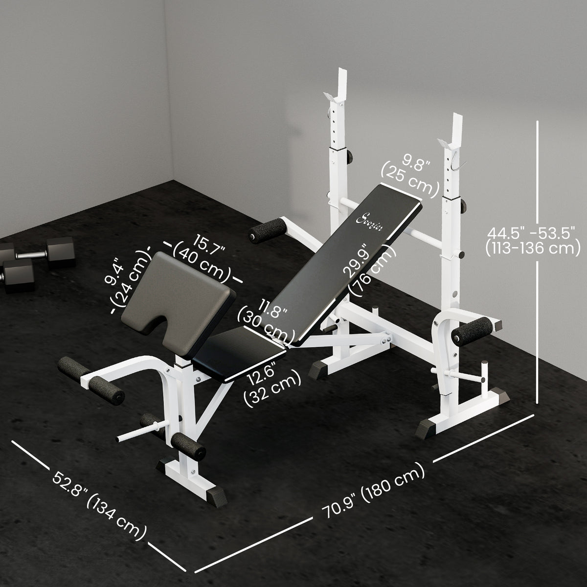 Soozier Bench Press Set Adjustable Weight Bench with Squat Rack, Preacher Curl Pad, Leg Developer and Weight Storage
