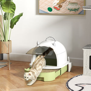 Cat Litter Box with Lid, Front Door Flap, Scoop, Handle, Easy Clean, for Small and Medium Cats, Green – view 7