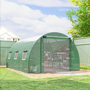 Walk-in Tunnel Greenhouse, Plant Hot House w/ Support Rods, Roll-up Mesh Door, Mesh Windows, 13'x9.8'x6.6' – view 7