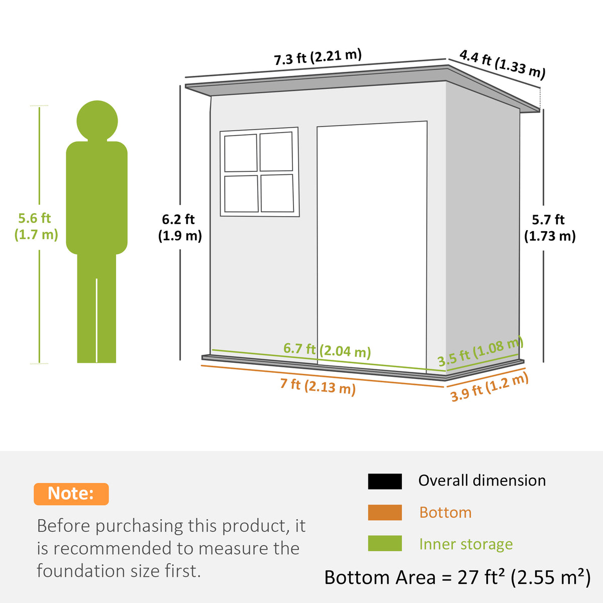 7' x 4' Galvanised Steel Outdoor Storage Shed, Garden Shed with Window, Lockable Wide Door and Air Vents – view 2