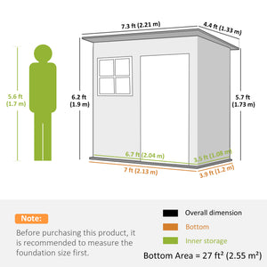 7' x 4' Galvanised Steel Outdoor Storage Shed, Garden Shed with Window, Lockable Wide Door and Air Vents – view 2