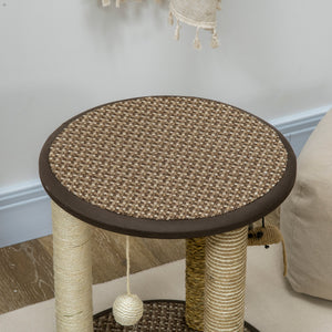 17" Cat Tree, Kitty Activity Centre with Hanging Toys, Cat Tower with Jute, Sisal, Seagrass Scratching Post, Brown