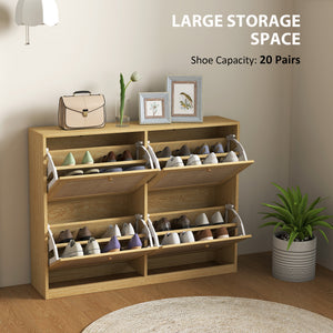 Narrow Shoe Storage Cabinet, Rattan Shoe Cabinet with 4 Flip Drawers and Adjustable Shelves for 20 Pairs – view 3