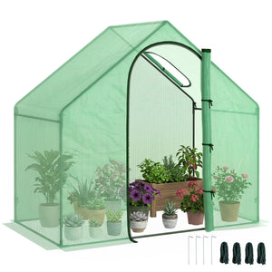 6'x3.3'x5.5' Walk-in Garden Greenhouse with Door and Window, Portable Mini Greenhouse for Plants Flowers Herbs, Steel Outdoor Hot House Growing Tent, Clear Plastic Cover