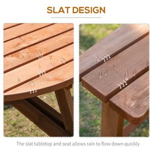 8 Seater Round Wooden Pub Bench & Picnic Table, Patio Dining Set for Outdoor Patio (Umbrella Not Included)