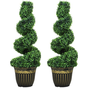 Set of 2 Artificial Plants, Topiary Spiral Boxwood Trees with Pot, for Home Indoor Outdoor Decor, 90cm