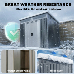 6.5x4FT Galvanised Metal Shed with Foundation Kit, Lockable Garden Tool Storage House with Sliding Doors – view 5