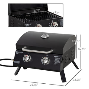 2 Burner Propane Gas Grill, Portable Tabletop BBQ with Foldable Legs, Lid, for Camping, Picnic, Silver – view 9