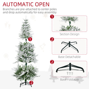 6 Feet Pencil Snow Flocked Artificial Christmas Tree with 517 Realistic Cypress Branches, Auto Open, Green – view 5