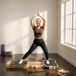 Soozier Foldable Pilates Reformer Machine, Multifunctional Pilates Board with Resistance Bands and Multi-Grips for Home Gym