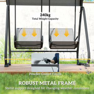 Patio Swing Chair w/Adjustable Canopy Outdoor Porch Swing w/Dual Independent Seats 2-Seat Grey