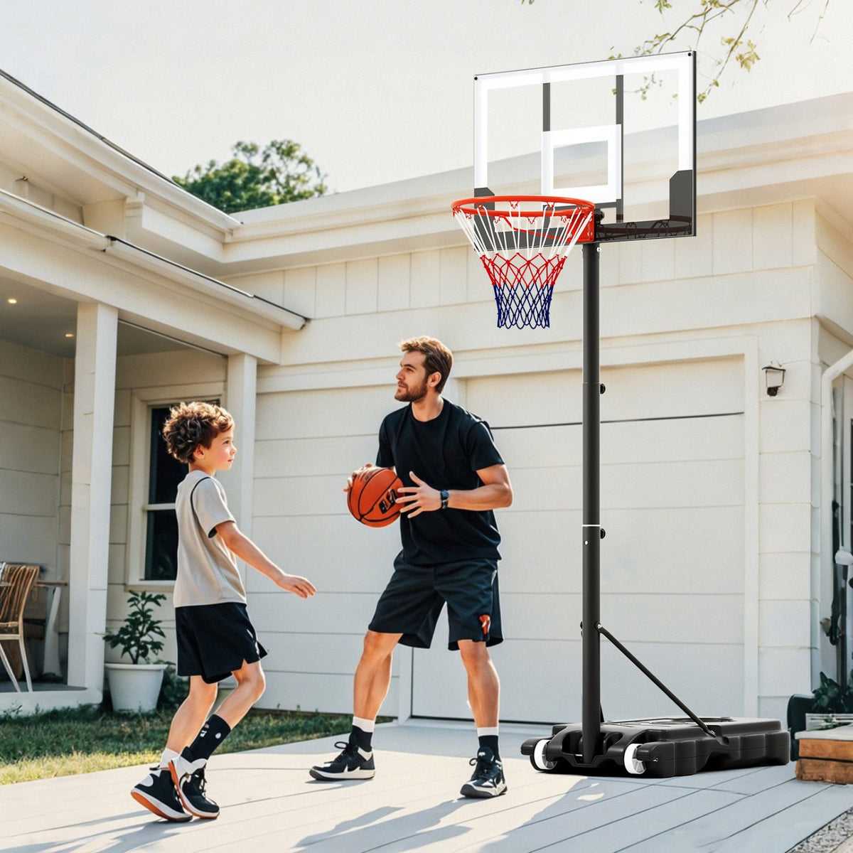 3.3-7 Feet Portable Adjustable Outdoor Kids Basketball Hoop Goal System-White view 2