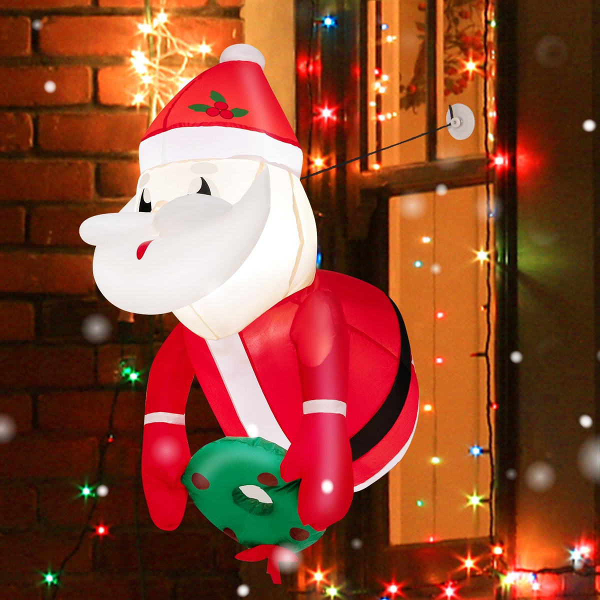 3.3 Feet Lighted Inflatable Santa Claus Broke Out from Window view 2