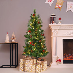 3'/4'/5' LED Christmas Entrance Tree w/ Red Berries Pine Cones-3' view 2
