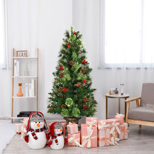 3'/4'/5' LED Christmas Entrance Tree w/ Red Berries Pine Cones-3' view 9