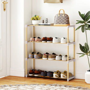 3/4-Tier Solid Wood Shoe Rack with Slatted Open Shelves-4-Tier view 2