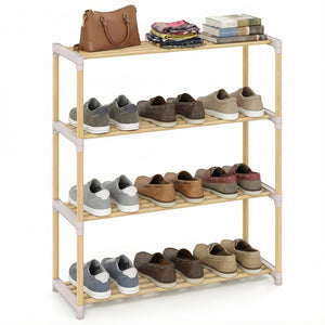3/4-Tier Solid Wood Shoe Rack with Slatted Open Shelves-4-Tier view 4