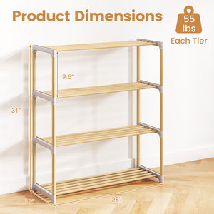 3/4-Tier Solid Wood Shoe Rack with Slatted Open Shelves-4-Tier view 5