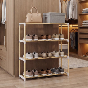 3/4-Tier Solid Wood Shoe Rack with Slatted Open Shelves-4-Tier view 6