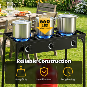 3 Burner Propane Stove 240000 BTU with Adjustable Regulator & Hose for Camping BBQ-Black view 6