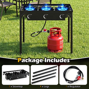 3 Burner Propane Stove 240000 BTU with Adjustable Regulator & Hose for Camping BBQ-Black view 7
