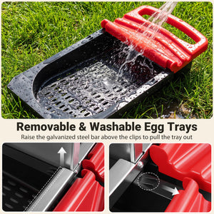 3-Compartment Roll Away Chicken Nesting Box for Egg Collection with Removable Trays and Landing Steps-Red view 8