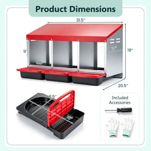 3-Compartment Roll Away Metal Chicken Nesting Box for Hens-Red view 4