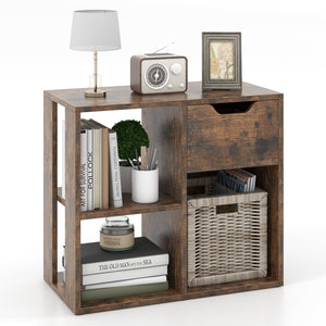 3-Cube Bookcase 2-tier Wooden Storage Shelf with Pull-out Drawer-Brown view 4