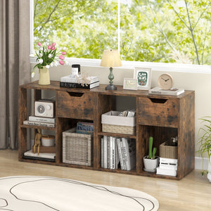 3-Cube Bookcase 2-tier Wooden Storage Shelf with Pull-out Drawer-Brown view 6