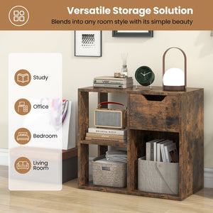 3-Cube Bookcase 2-tier Wooden Storage Shelf with Pull-out Drawer-Brown view 9
