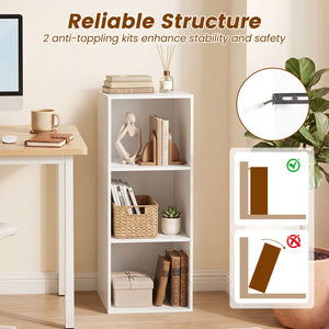3-Cube Bookcase with 2 Anti-tipping Kits and Cubby Storage Organizer for Home Office-White view 9