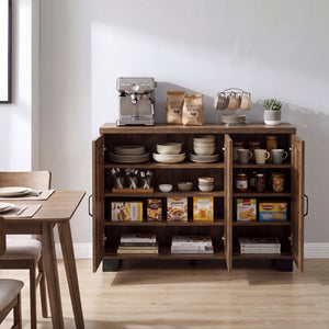 3-Door Buffet Sideboard with Adjustable Shelves and Anti-Tipping Kits-Brown view 3