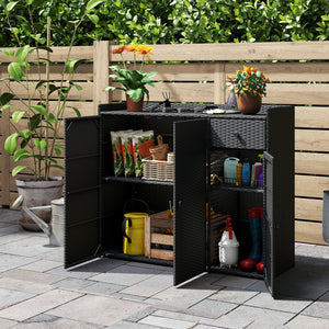 3 Doors Outdoor PE Wicker Storage Cabinet for Deck-Black view 2