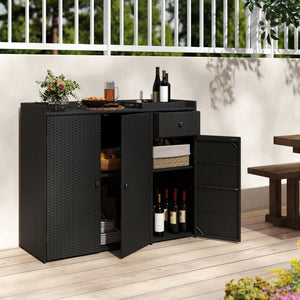 3 Doors Outdoor PE Wicker Storage Cabinet for Deck-Black view 3
