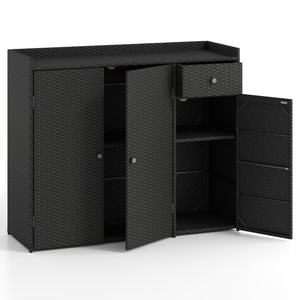 3 Doors Outdoor PE Wicker Storage Cabinet for Deck-Black view 4