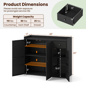3 Doors Outdoor PE Wicker Storage Cabinet for Deck-Black view 5