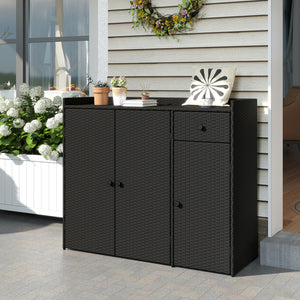 3 Doors Outdoor PE Wicker Storage Cabinet for Deck-Black view 6