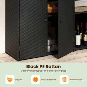 3 Doors Outdoor PE Wicker Storage Cabinet for Deck-Black view 7
