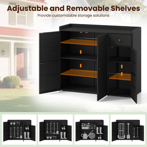 3 Doors Outdoor PE Wicker Storage Cabinet for Deck-Black view 8