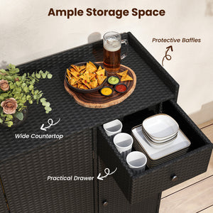 3 Doors Outdoor PE Wicker Storage Cabinet for Deck-Black view 9