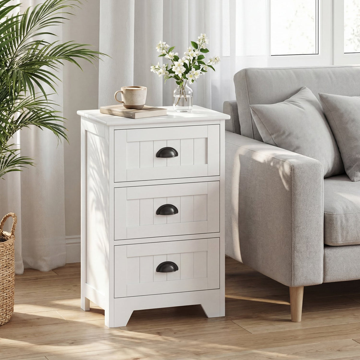 3-Drawer End Storage Wood Side Nightstand-White view 2