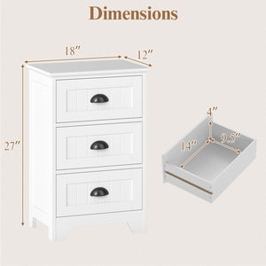 3-Drawer End Storage Wood Side Nightstand-White view 5